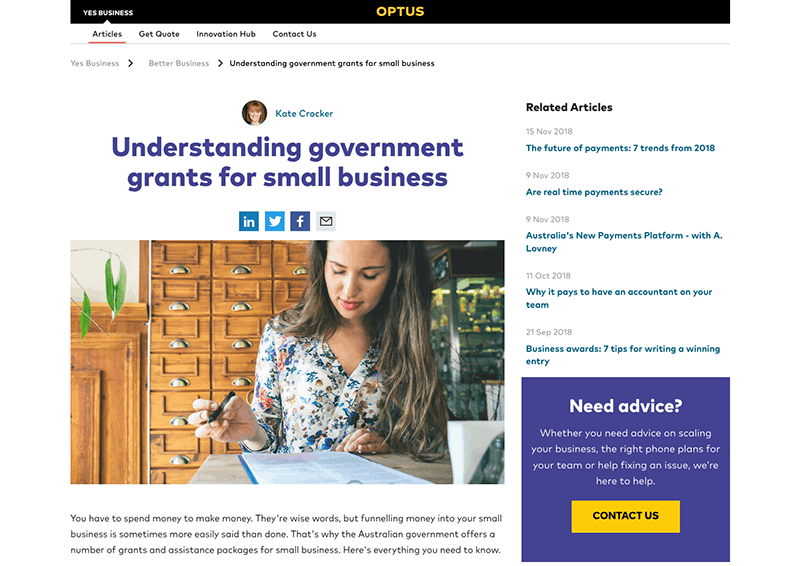 Optus Yes Business – Government Grants