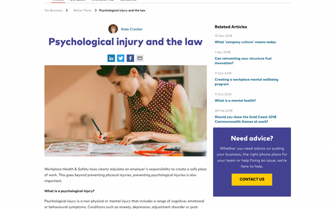 Optus Yes Business – Psychological Injury and the Law
