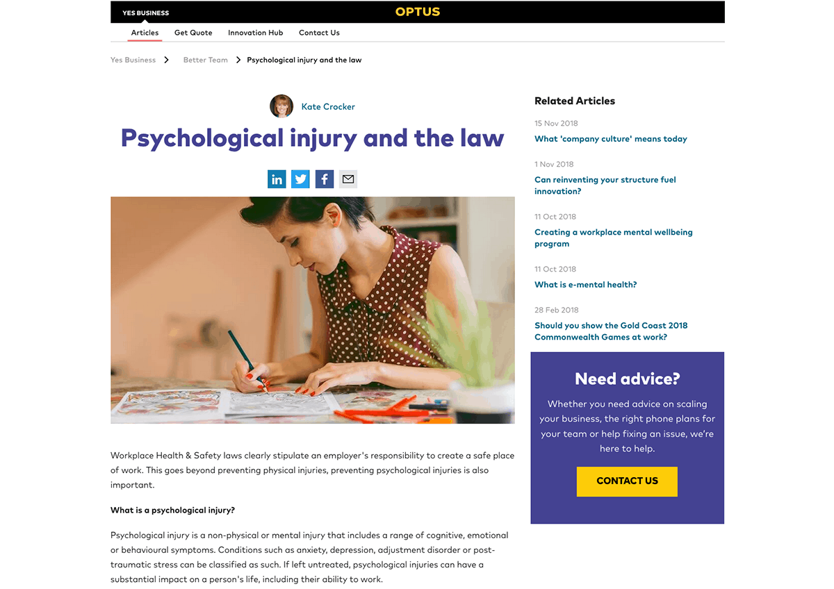 Optus Psychological Injury and the law 1. B2B Copywriting