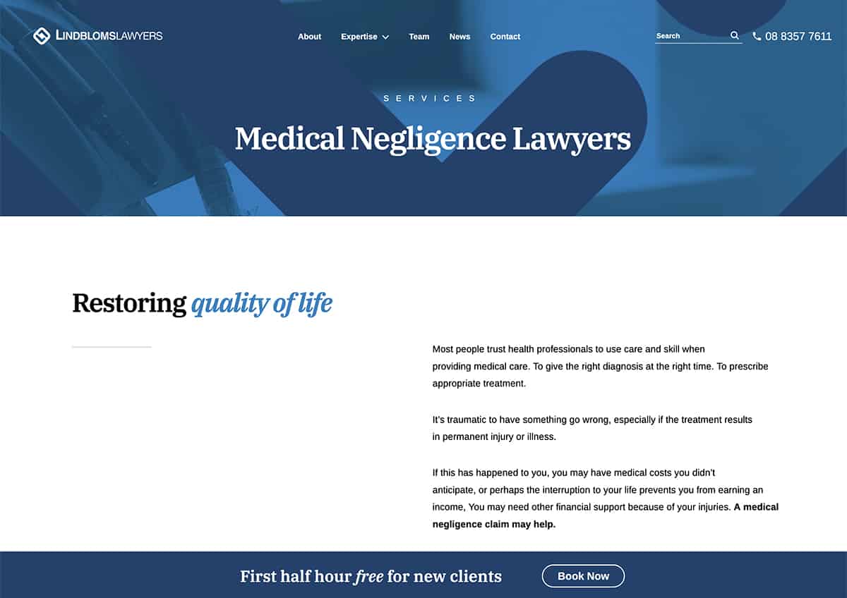 Lindbloms Lawyers website