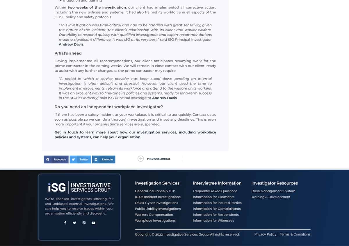 ISG case study page 4. Business copywriting