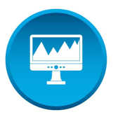 Blue privacy icon - computer monitor with image of mountains